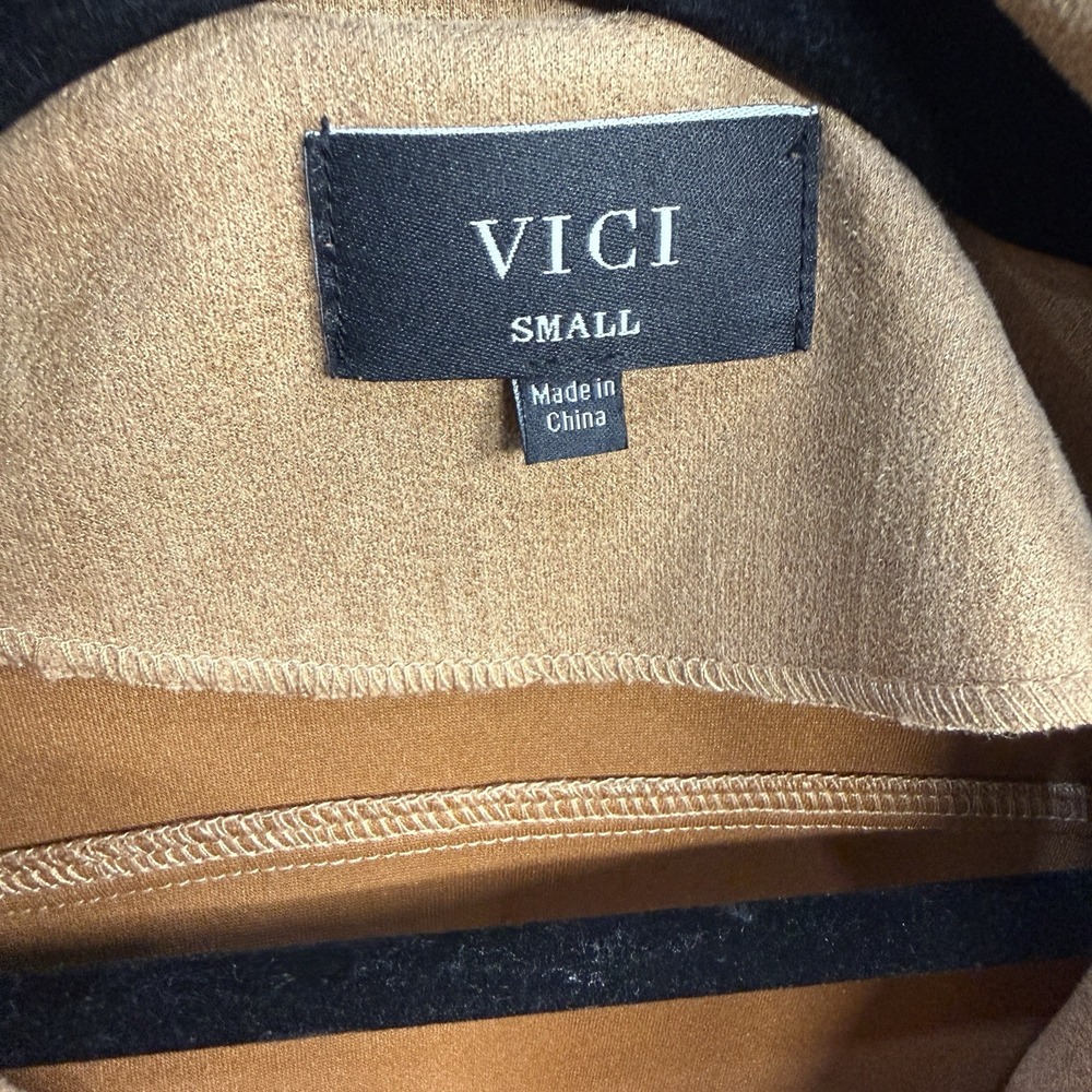Vici‎ At The Fireside Cropped Faux Suede Moto Camel Jacket Zip Sz S Western Boho - Picture 10 of 10